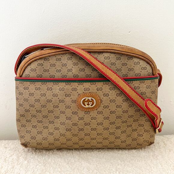 Vintage GUCCI Micro GG Tan Leather Shoulder Bag - Picture 1 of 12